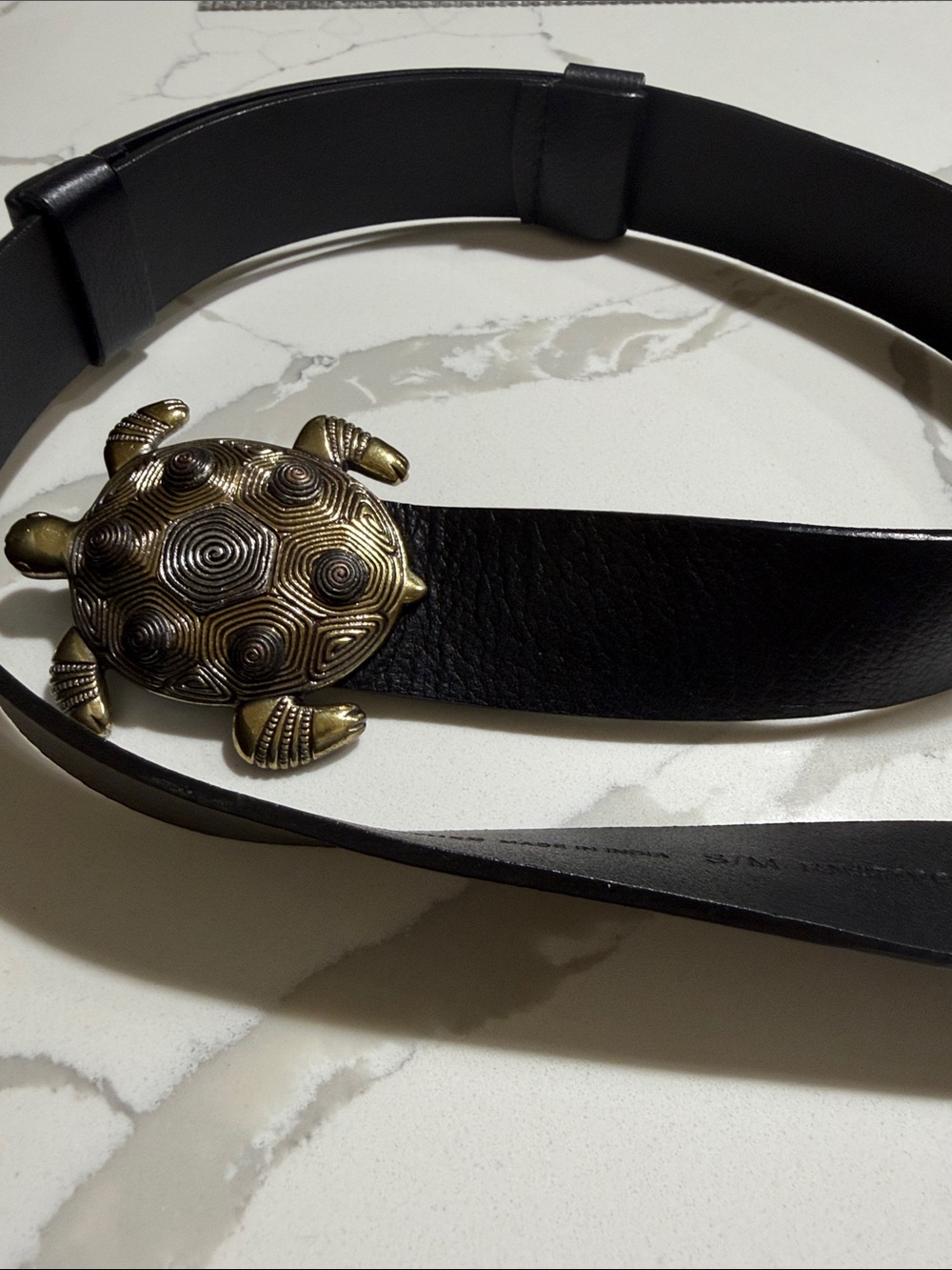 Turtle Buckle Black Leather Belt